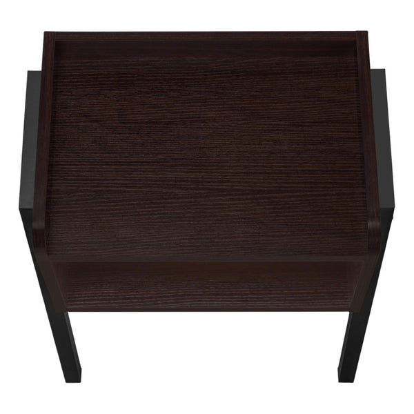 HomeRoots 23" Rectangular Espresso Accent Table - Stylish Black Metal Legs, Multi-Use Design for Small Spaces 376519