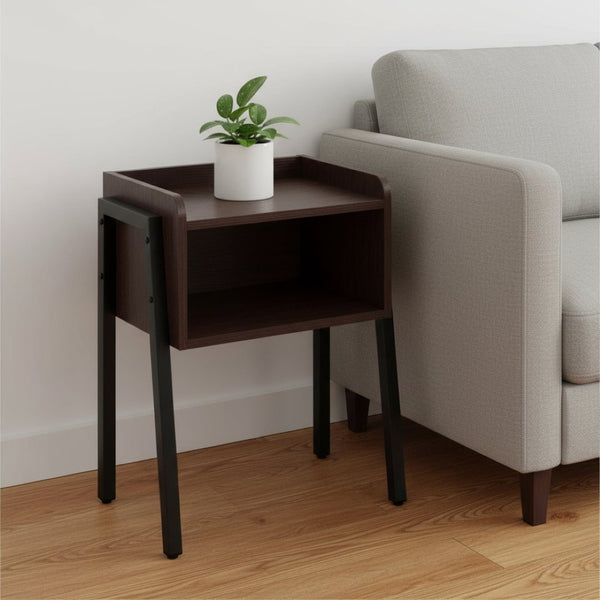 HomeRoots 23" Rectangular Espresso Accent Table - Stylish Black Metal Legs, Multi-Use Design for Small Spaces 376519