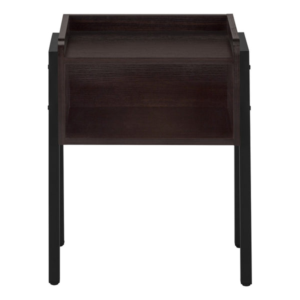 HomeRoots 23" Rectangular Espresso Accent Table - Stylish Black Metal Legs, Multi-Use Design for Small Spaces 376519