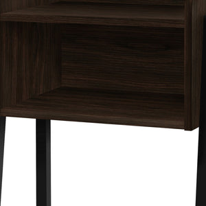HomeRoots 23" Rectangular Espresso Accent Table - Stylish Black Metal Legs, Multi-Use Design for Small Spaces 376519