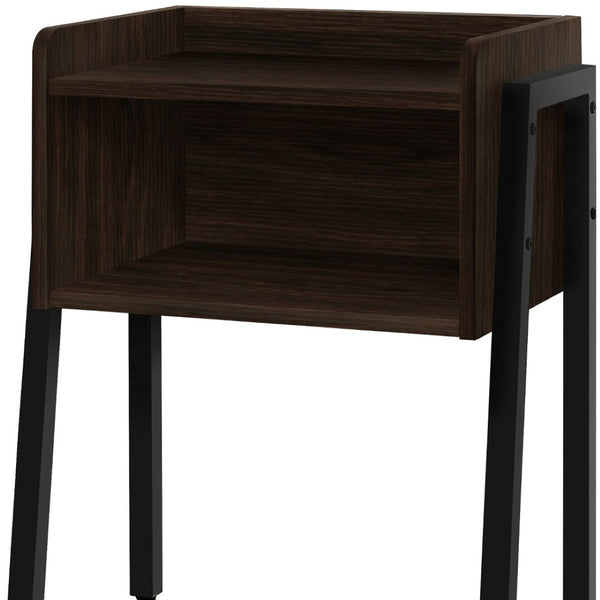 HomeRoots 23" Rectangular Espresso Accent Table - Stylish Black Metal Legs, Multi-Use Design for Small Spaces 376519
