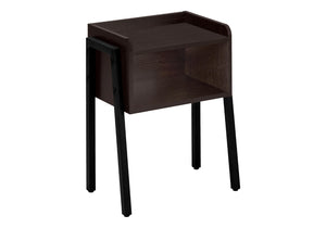 HomeRoots 23" Rectangular Espresso Accent Table - Stylish Black Metal Legs, Multi-Use Design for Small Spaces 376519