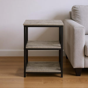 HomeRoots 26" Rectangular Grey Wood-Look Accent Table with Black Metal Legs for Modern Spaces & Storage 376521