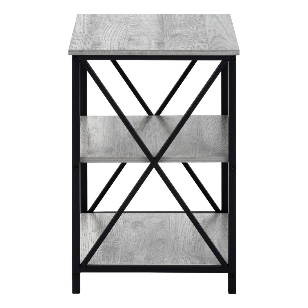 HomeRoots 26" Rectangular Grey Wood-Look Accent Table with Black Metal Legs for Modern Spaces & Storage 376521
