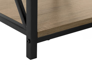 HomeRoots 26" Modern Industrial Dark Taupe Accent Table with Black Metal Legs and Open Shelves for Versatility 376522