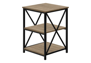 HomeRoots 26" Modern Industrial Dark Taupe Accent Table with Black Metal Legs and Open Shelves for Versatility 376522