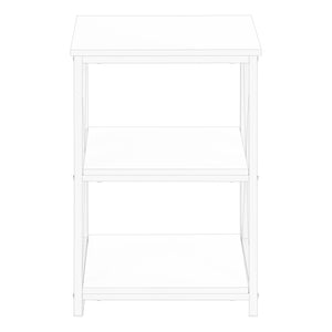 HomeRoots 26" Modern White Metal Accent Table with Open Shelves - Versatile Nightstand & End Table Design 376524