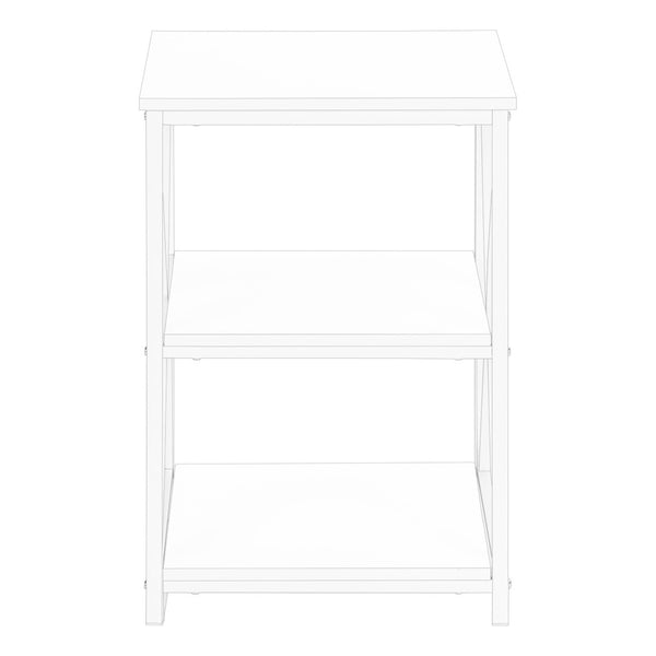 HomeRoots 26" Modern White Metal Accent Table with Open Shelves - Versatile Nightstand & End Table Design 376524