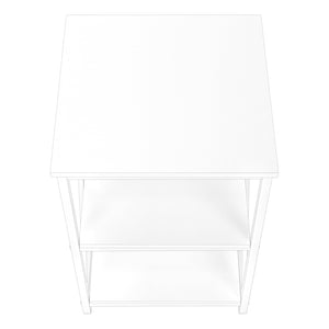 HomeRoots 26" Modern White Metal Accent Table with Open Shelves - Versatile Nightstand & End Table Design 376524