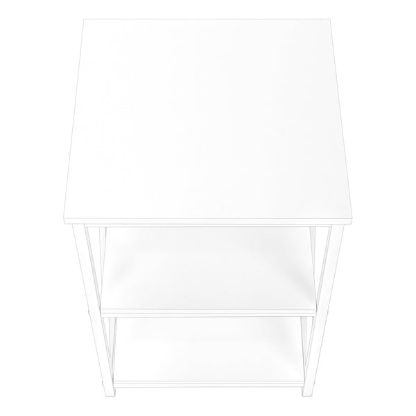 HomeRoots 26" Modern White Metal Accent Table with Open Shelves - Versatile Nightstand & End Table Design 376524