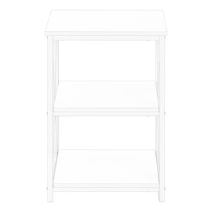 HomeRoots 26" Modern White Metal Accent Table with Open Shelves - Versatile Nightstand & End Table Design 376524