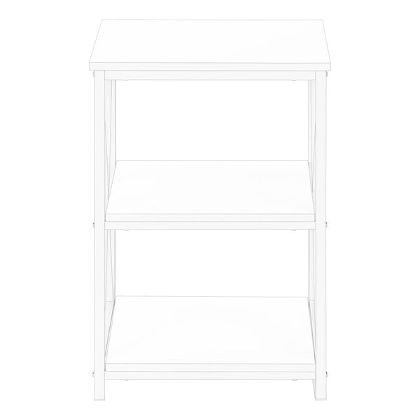 HomeRoots 26" Modern White Metal Accent Table with Open Shelves - Versatile Nightstand & End Table Design 376524