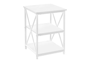 HomeRoots 26" Modern White Metal Accent Table with Open Shelves - Versatile Nightstand & End Table Design 376524