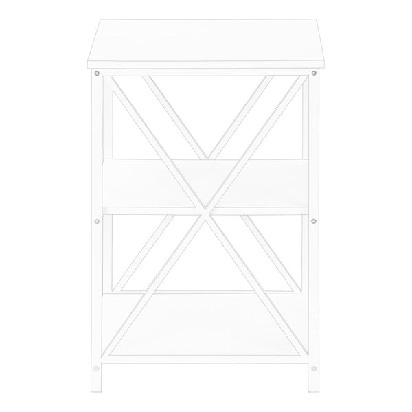 HomeRoots 26" Modern White Metal Accent Table with Open Shelves - Versatile Nightstand & End Table Design 376524