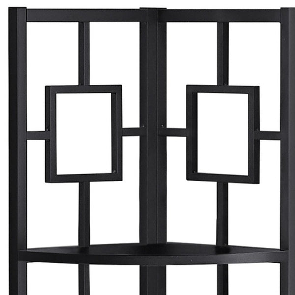 HomeRoots 62" Black Metal Corner Bookcase - Stylish Space-Saving Storage with Four Durable Shelves for Any Room 376525