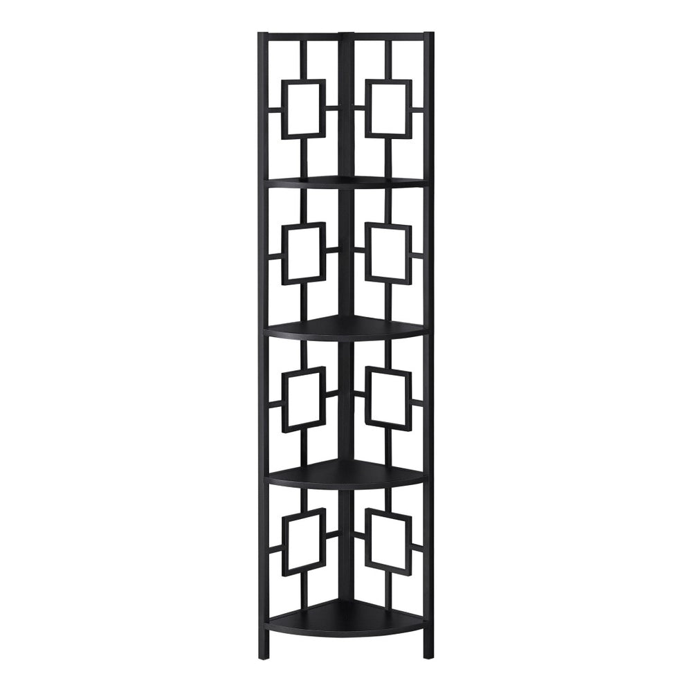 HomeRoots 62" Black Metal Corner Bookcase - Stylish Space-Saving Storage with Four Durable Shelves for Any Room 376525