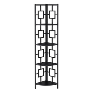 HomeRoots 62" Black Metal Corner Bookcase - Stylish Space-Saving Storage with Four Durable Shelves for Any Room 376525