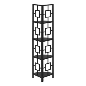 HomeRoots 62" Black Metal Corner Bookcase - Stylish Space-Saving Storage with Four Durable Shelves for Any Room 376525