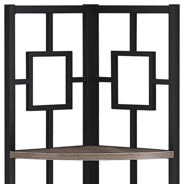 Homeroots 62" Dark Taupe Metal Corner Bookcase   376526