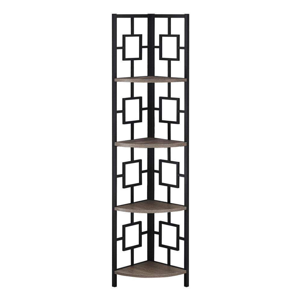 HomeRoots 62" Dark Taupe Metal Corner Bookcase - Stylish Space-Saving Storage for Home & Office Décor Solutions 376526