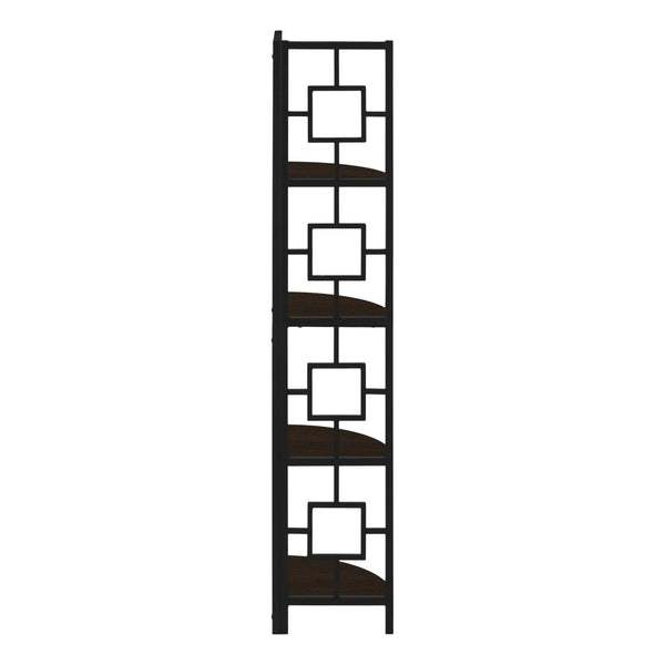 HomeRoots 62" Espresso Metal Corner Bookcase - Stylish Space-Saving Design for Home Office & Living Room Décor 376527