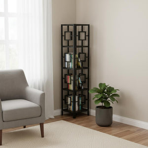 HomeRoots 62" Espresso Metal Corner Bookcase - Stylish Space-Saving Design for Home Office & Living Room Décor 376527