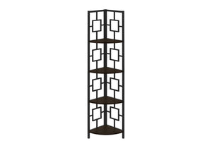 HomeRoots 62" Espresso Metal Corner Bookcase - Stylish Space-Saving Design for Home Office & Living Room Décor 376527