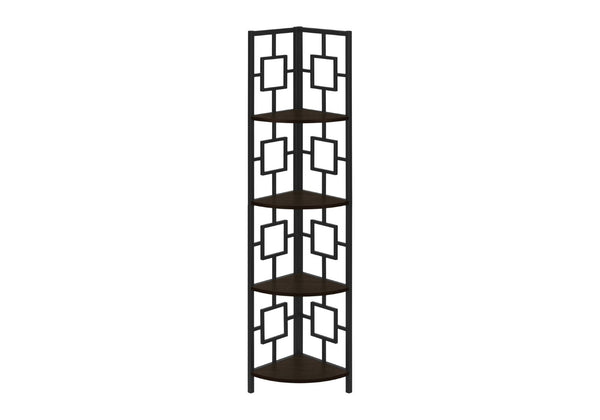 HomeRoots 62" Espresso Metal Corner Bookcase - Stylish Space-Saving Design for Home Office & Living Room Décor 376527