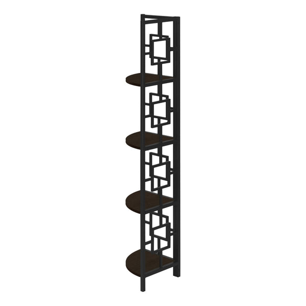 HomeRoots 62" Espresso Metal Corner Bookcase - Stylish Space-Saving Design for Home Office & Living Room Décor 376527