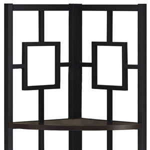 HomeRoots 62" Espresso Metal Corner Bookcase - Stylish Space-Saving Design for Home Office & Living Room Décor 376527