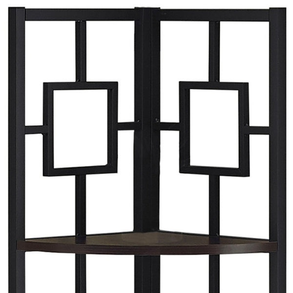 HomeRoots 62" Espresso Metal Corner Bookcase - Stylish Space-Saving Design for Home Office & Living Room Décor 376527