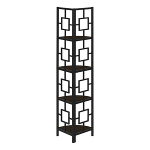 HomeRoots 62" Espresso Metal Corner Bookcase - Stylish Space-Saving Design for Home Office & Living Room Décor 376527