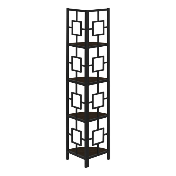 HomeRoots 62" Espresso Metal Corner Bookcase - Stylish Space-Saving Design for Home Office & Living Room Décor 376527