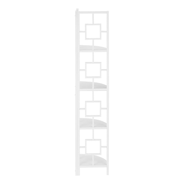 HomeRoots 62" White Metal Corner Bookcase - Stylish Four-Tier Storage for Small Spaces & Modern Decor Solutions 376528