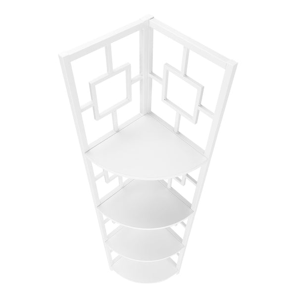 HomeRoots 62" White Metal Corner Bookcase - Stylish Four-Tier Storage for Small Spaces & Modern Decor Solutions 376528
