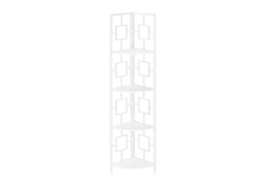 HomeRoots 62" White Metal Corner Bookcase - Stylish Four-Tier Storage for Small Spaces & Modern Decor Solutions 376528