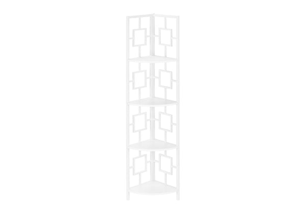 HomeRoots 62" White Metal Corner Bookcase - Stylish Four-Tier Storage for Small Spaces & Modern Decor Solutions 376528