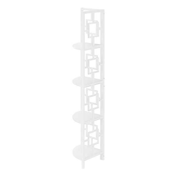 HomeRoots 62" White Metal Corner Bookcase - Stylish Four-Tier Storage for Small Spaces & Modern Decor Solutions 376528