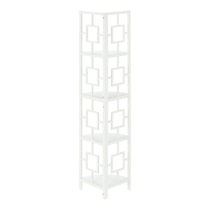 HomeRoots 62" White Metal Corner Bookcase - Stylish Four-Tier Storage for Small Spaces & Modern Decor Solutions 376528