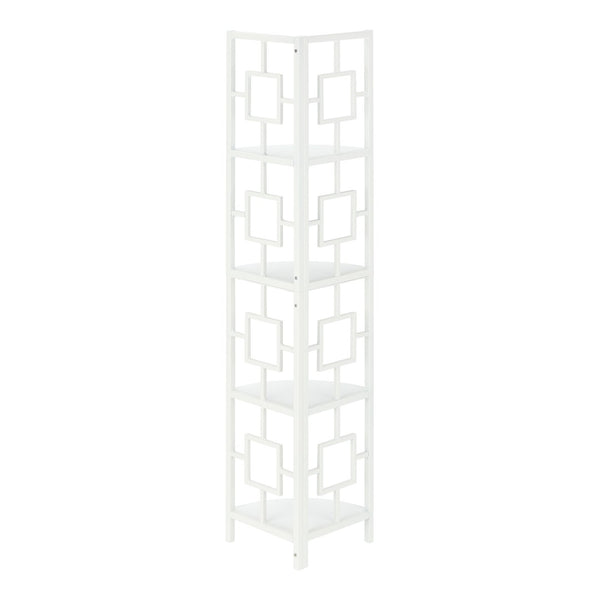 HomeRoots 62" White Metal Corner Bookcase - Stylish Four-Tier Storage for Small Spaces & Modern Decor Solutions 376528