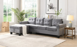 English Elm Sectional PU Sofa Set with L-Chaise, Built-In Cup Holders, Thick Foam Cushions, Modern 4-Seater Comfort Grey 69.29 L x 33.46 W x 13.78 H W2297S00011