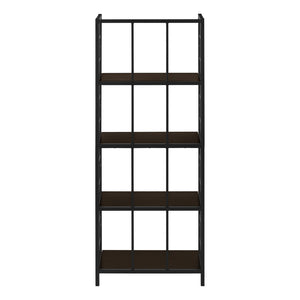 HomeRoots 62" Espresso Metal Geometric Bookcase - Stylish Space-Saving Storage for Modern Homes & Offices 376531