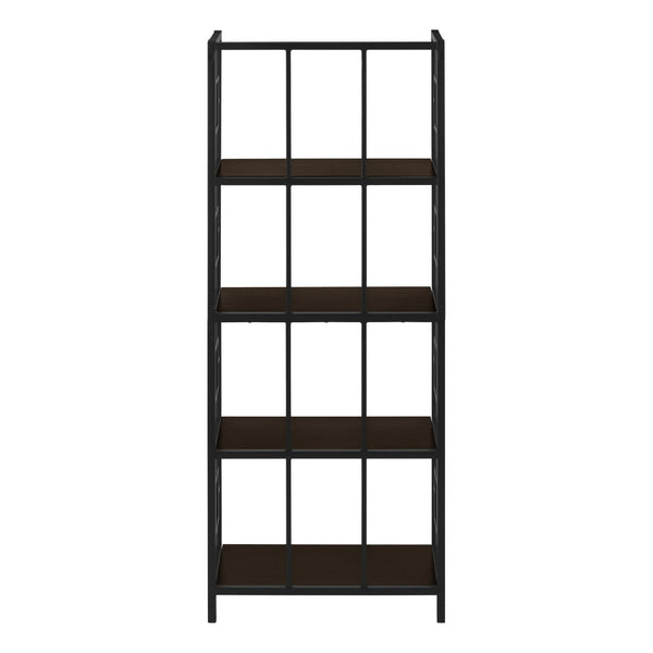 HomeRoots 62" Espresso Metal Geometric Bookcase - Stylish Space-Saving Storage for Modern Homes & Offices 376531