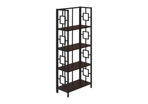 HomeRoots 62" Espresso Metal Geometric Bookcase - Stylish Space-Saving Storage for Modern Homes & Offices 376531