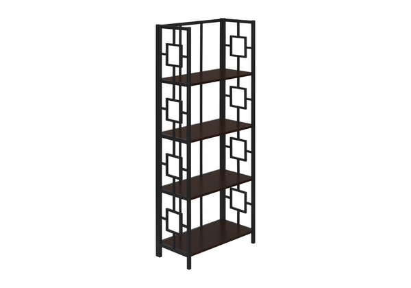 HomeRoots 62" Espresso Metal Geometric Bookcase - Stylish Space-Saving Storage for Modern Homes & Offices 376531