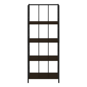 HomeRoots 62" Espresso Metal Geometric Bookcase - Stylish Space-Saving Storage for Modern Homes & Offices 376531