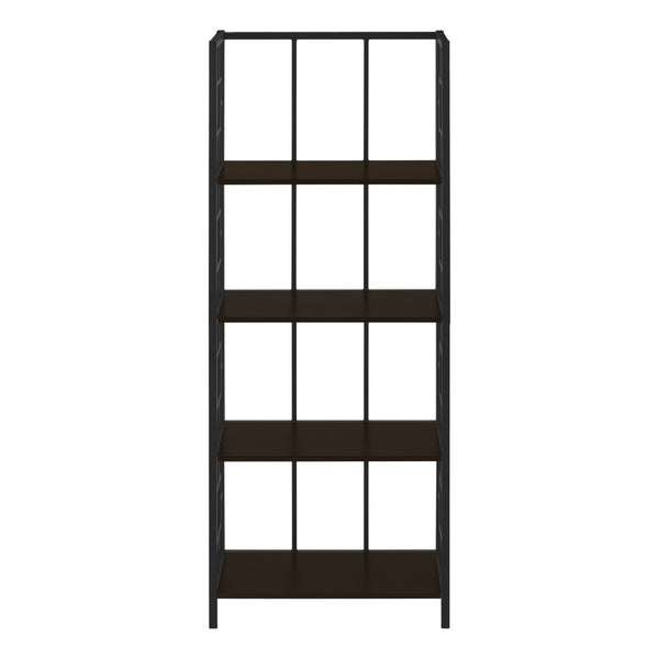 HomeRoots 62" Espresso Metal Geometric Bookcase - Stylish Space-Saving Storage for Modern Homes & Offices 376531