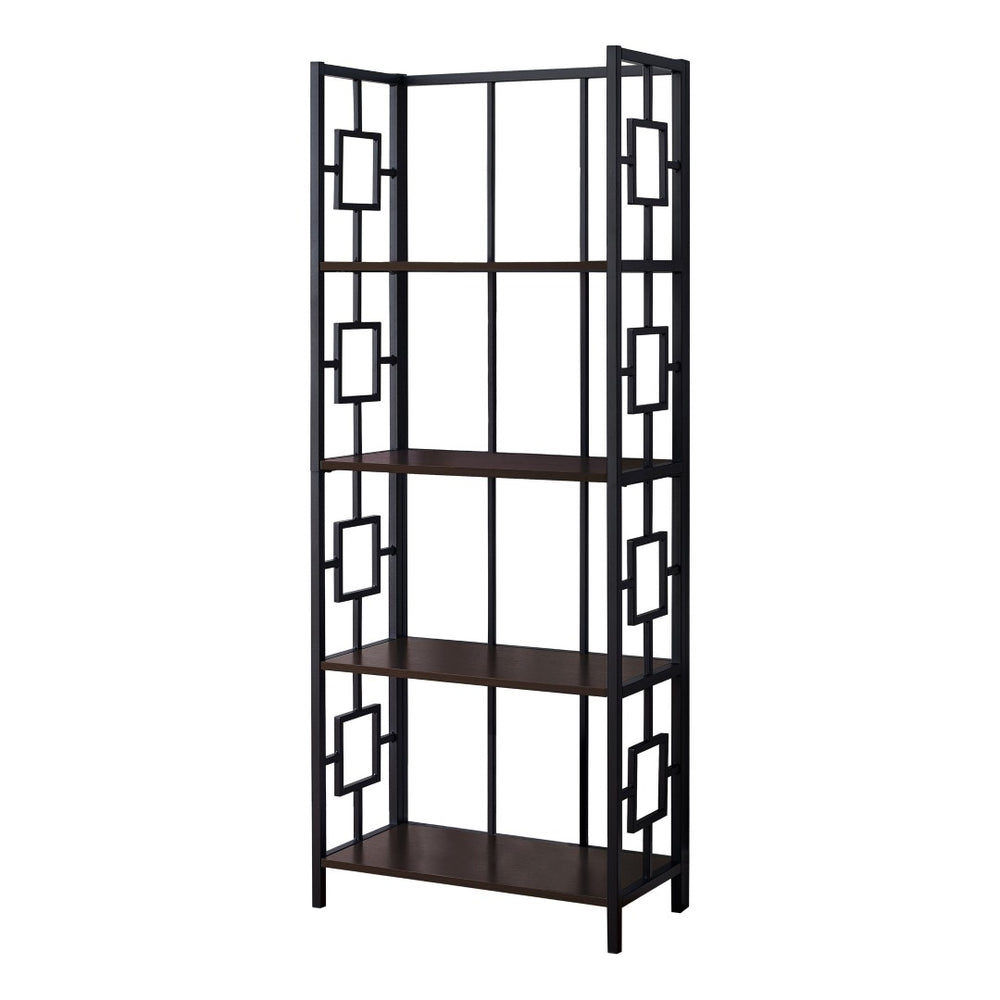 HomeRoots 62" Espresso Metal Geometric Bookcase - Stylish Space-Saving Storage for Modern Homes & Offices 376531