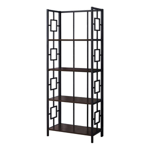 HomeRoots 62" Espresso Metal Geometric Bookcase - Stylish Space-Saving Storage for Modern Homes & Offices 376531