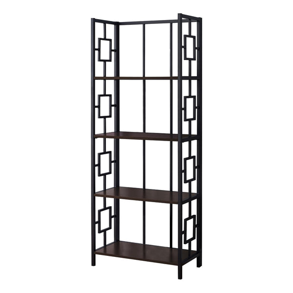 HomeRoots 62" Espresso Metal Geometric Bookcase - Stylish Space-Saving Storage for Modern Homes & Offices 376531